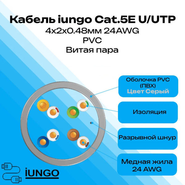 Кабель - LAN Cat.5E U/UTP 4x2x0.48мм PVC, арт. G2301-005
