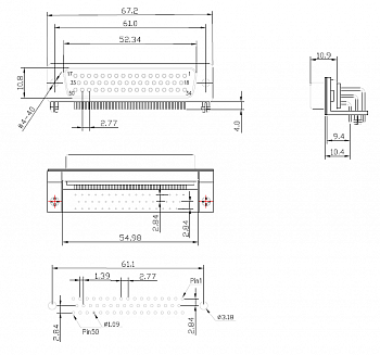 Розетка DB-5, угловая, 50 контактов, пайка на печатную плату, арт. B09665127602