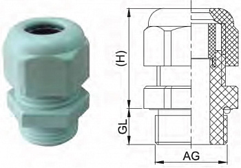 Пластиковый кабельный сальник PG29 с удлиненной резьбой, арт. HSK-P29GL