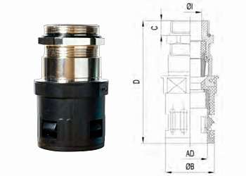 Фитинг прямой PG29/AD34.5 с металлической резьбой и пережимом, арт. WQGMZ-P29B/AD34.5