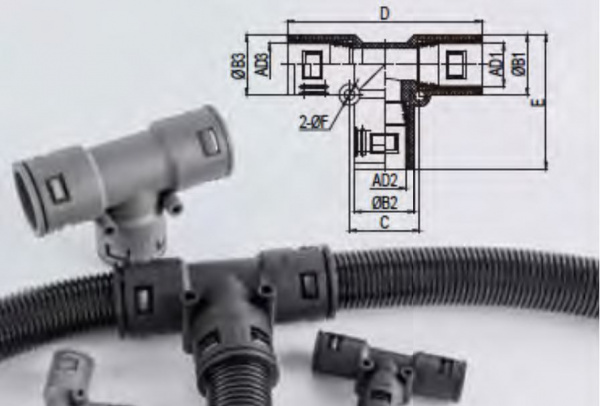 Фитинг тройник Т-образный полиамидный для тяжелых условий эксплуатации