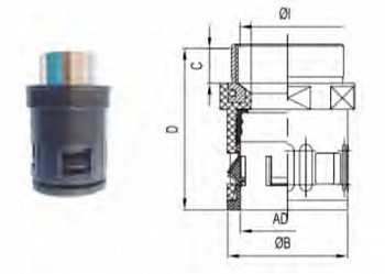 Фитинг прямой M25/AD21.2 с внутренней металлической резьбой, арт. WQGM2-M25B/AD21.2