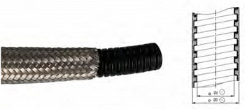 Защитный ПА12 гофрорукав AD18.5 в оплетке из нерж.стали, арт. WYG-PA12-D-AD18.5B-SUS304